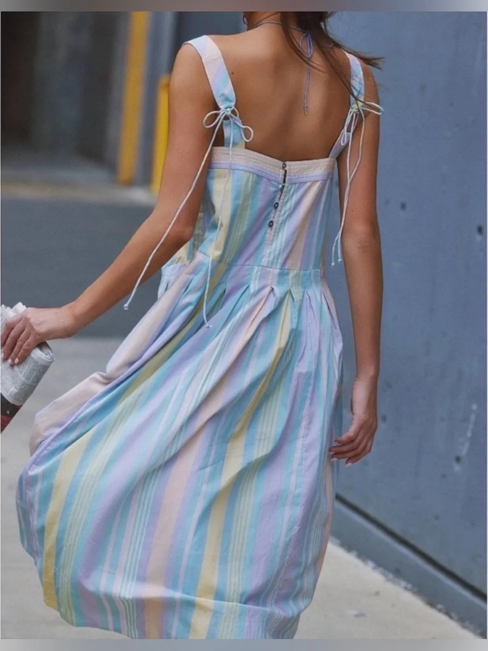 Free people Primavera Stripe cotton midi dress multicolor pockets sz L Boho